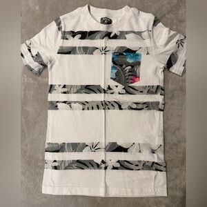 Hurley White and Black Floral Stripe Tee